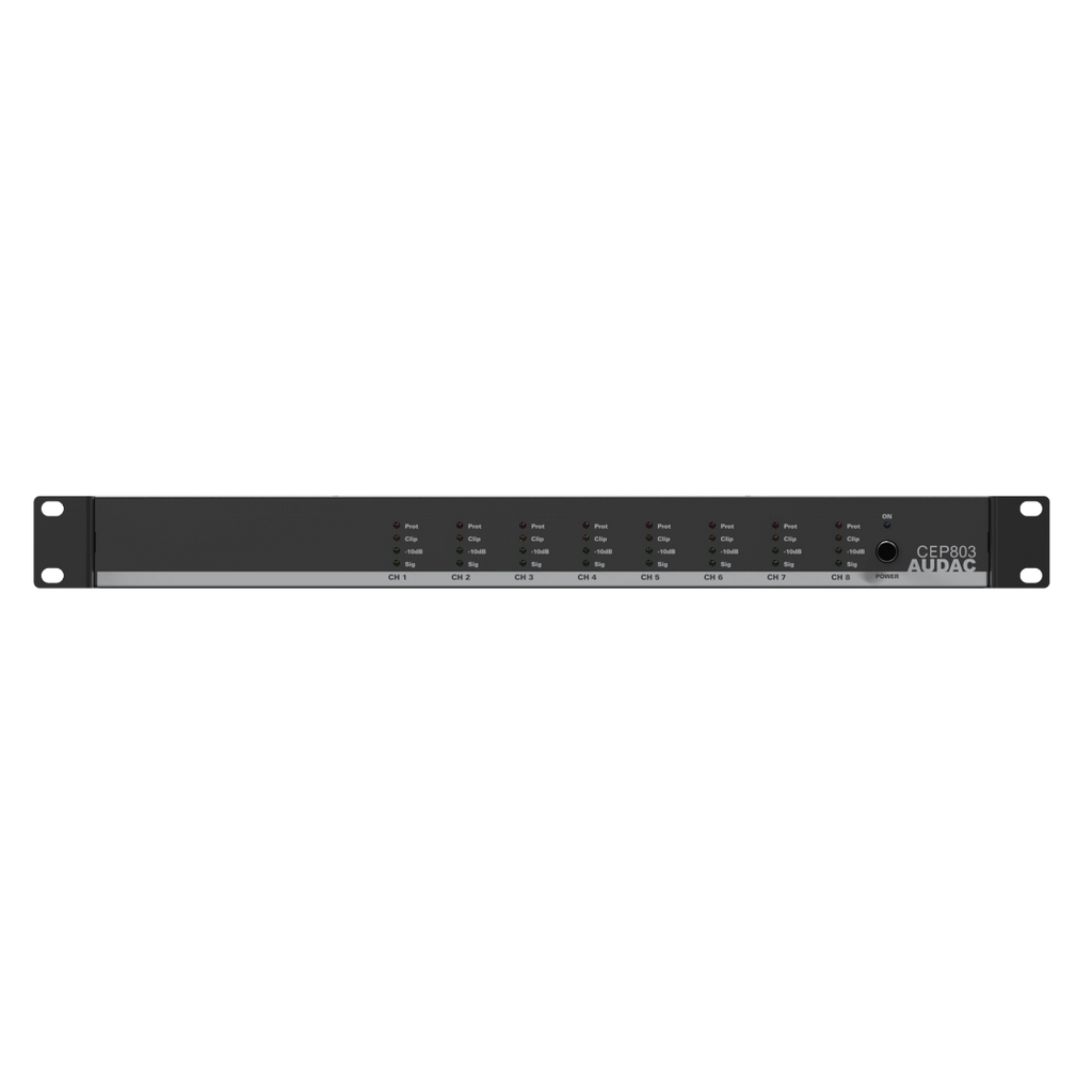 CEP803 Audac Octo Kanaal 4 Ohm Energiezuinige Versterker 8 x 30W - 70/100V