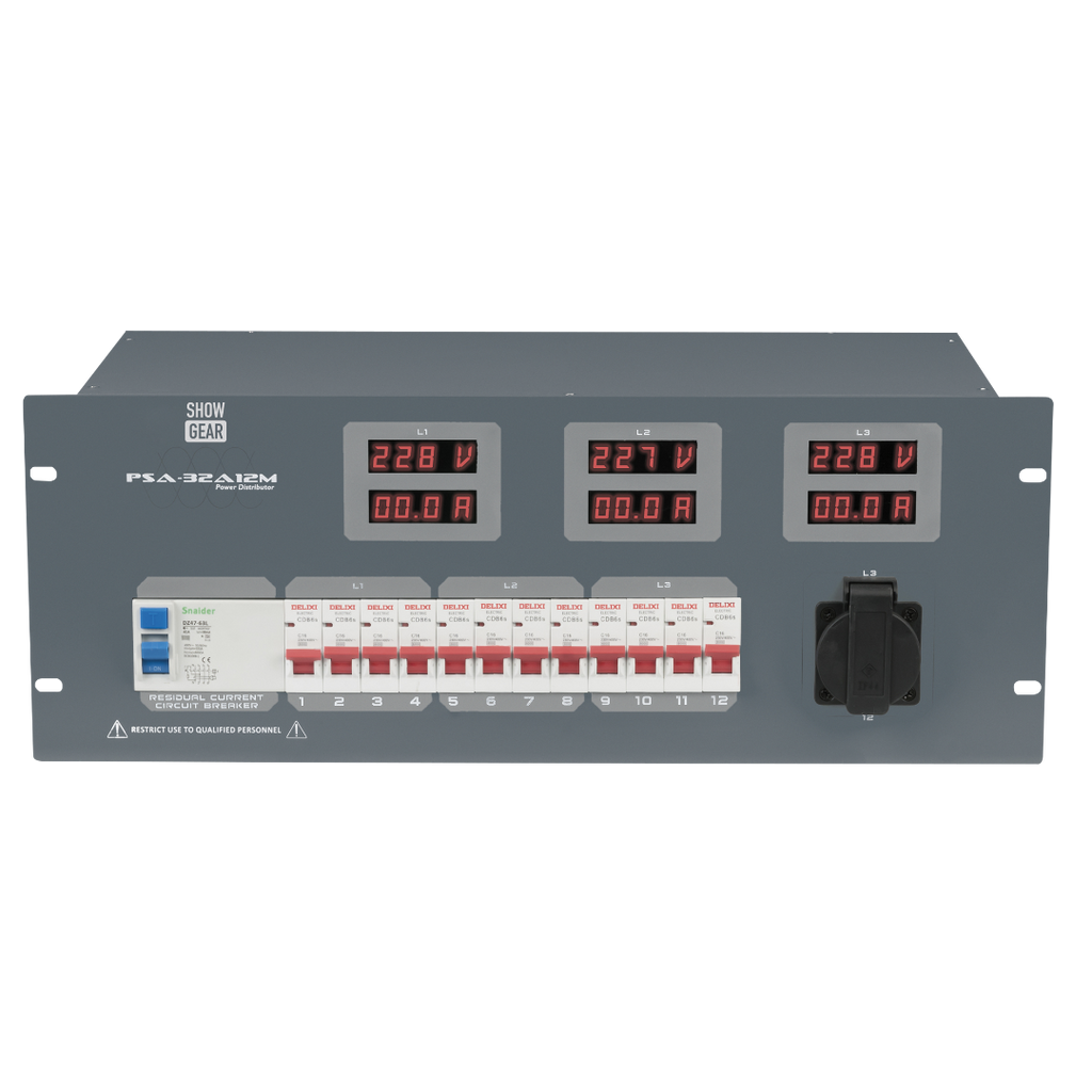 PSA-32A12M Showtec 12x MCB - Schuko-uit en Multipin-uit