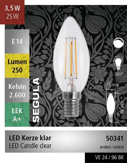 LED KAARS HELDER E14 3,5 WATT 2600K SEGULA