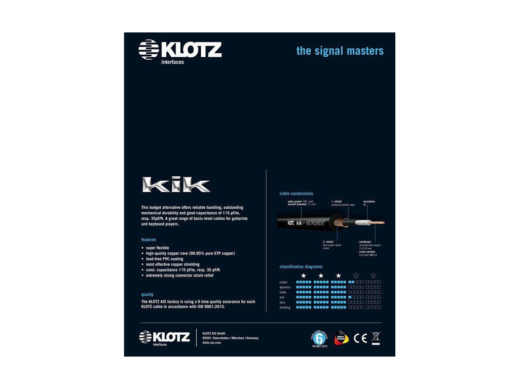Jack Gitaarkabel 3m Klotz