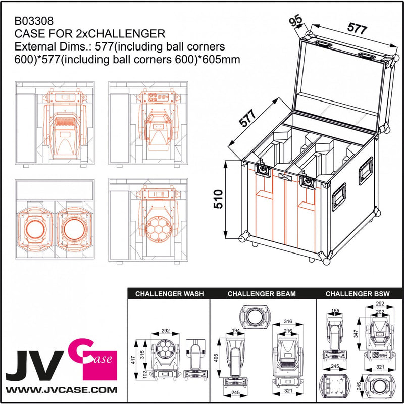 Flightcase voor 2 x Challenger Moving Heads JV Case