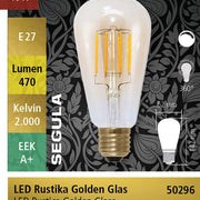 LED RUSTIKA GOLDEN GLASS E27 6 WATT 2000K SEGULA
