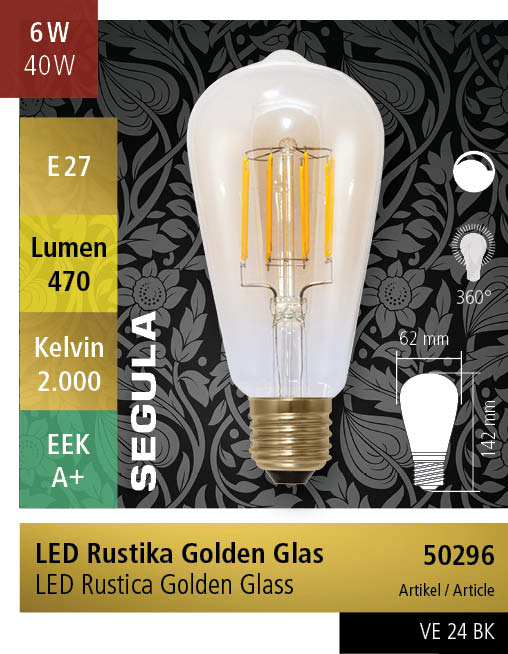 LED RUSTIKA GOLDEN GLASS E27 6 WATT 2000K SEGULA