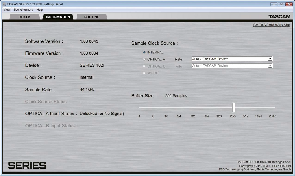 Series 102i Tascam USB Audio/MIDI Interface